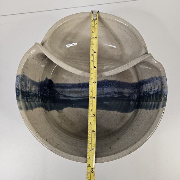 Vtg Handmade Studio Pottery Serving Bowl Rustic Primitive Dip Bowl Blue Brown - Picture 8 of 11